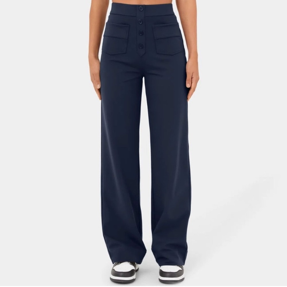 Halara High Waisted Button Multiple Pockets Straight Leg Casual Pant Navy NWT XL